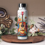 Boho Country Western Blumengitarre Name Trinkflasche<br><div class="desc">Gitarrenwasserflasche.</div>