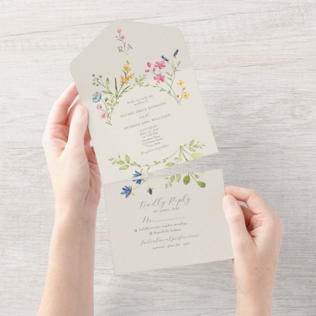 Boho Country Wildblume Wedding All In One Einladung (Abreißen)