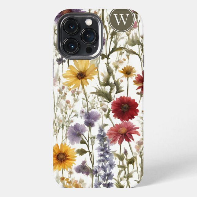 Boho-Country-Wildflowers-Monogramm iPhone Hülle (Rückseite)