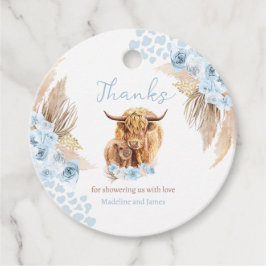 Boho Cow Blue Pampas Grass Boy Baby Duschfavoriten Geschenkanhänger