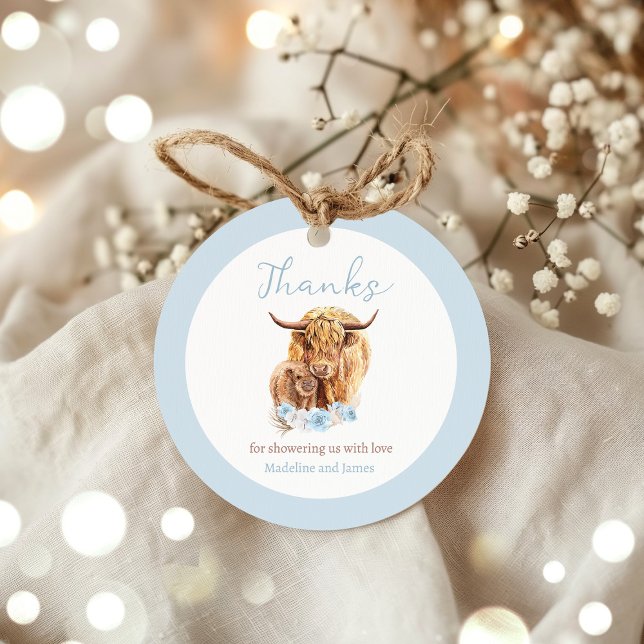 Boho Cow Blue Pampas Grass Boy Baby Shower Favors Geschenkanhänger (Von Creator hochgeladen)