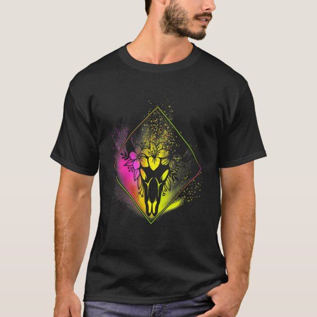 Boho Cow Skull Flowers Diamond Pink And Yellow Spl T-Shirt (Vorderseite)