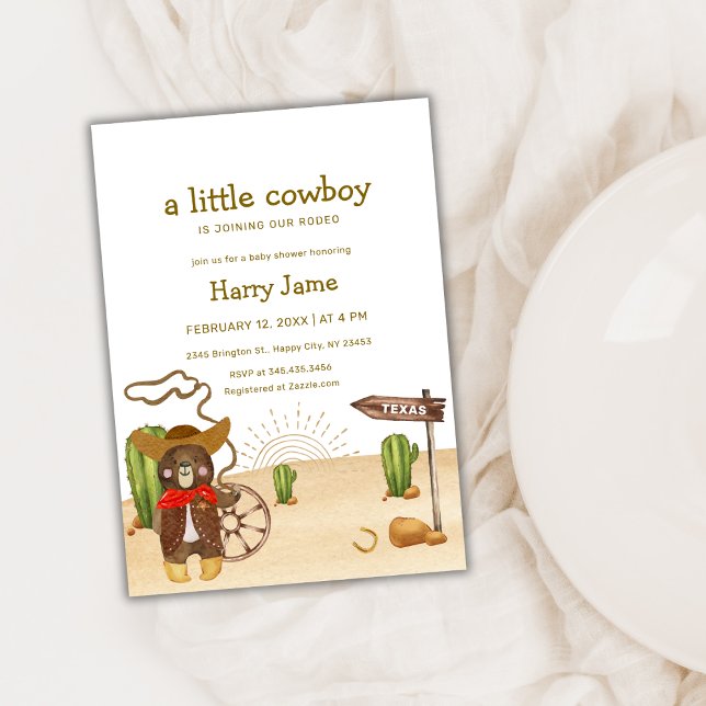 Boho Cowboy Bear Western Rodeo Cactus Baby Shower Einladung (Boho Cowboy Bear Western Rodeo Cactus Baby Shower Invitation)