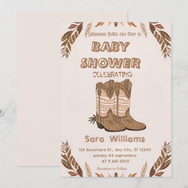 Boho Cowboy Boots baby shower invitation Einladung (Vorne/Hinten)