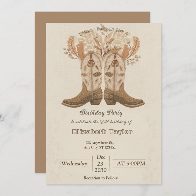 Boho Cowboy Boots Party invitation Einladung (Vorne/Hinten)
