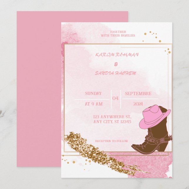 Boho Cowboy Boots Western Hochzeitseinladung Einladung (Vorne/Hinten)