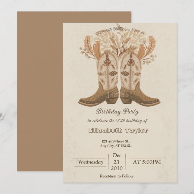 Boho-Cowboystiefel-Party-Einladung Einladung (Vorne/Hinten)