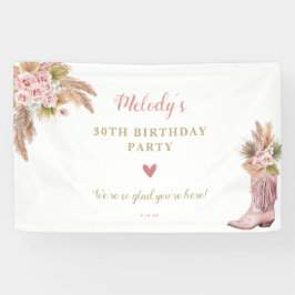 Boho Cowgirl Boot Pampas Grass Rose Banner