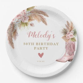 Boho Cowgirl Boot Pampas Grass Rose Geburtstag Pappteller