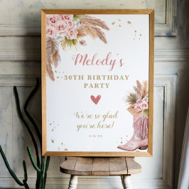 Boho Cowgirl Boot Pampas Grass Rose Willkommen Poster
