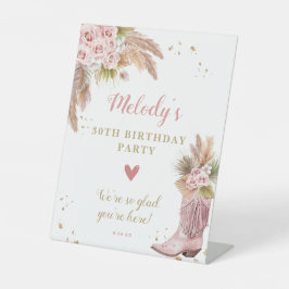 Boho Cowgirl Boot Pampas Grass Rose Willkommen Sockelschild