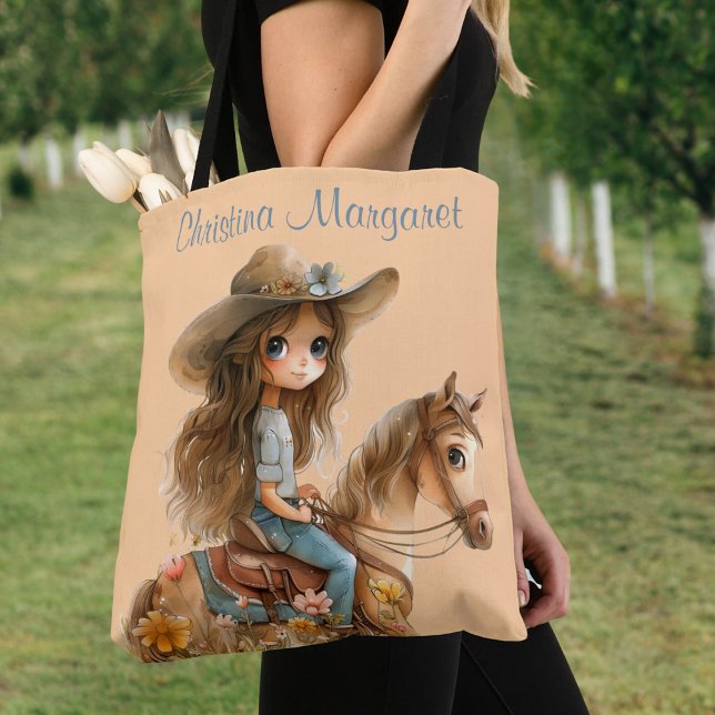 Boho Cowgirl Personalize Horse Tote Bag (Von Creator hochgeladen)