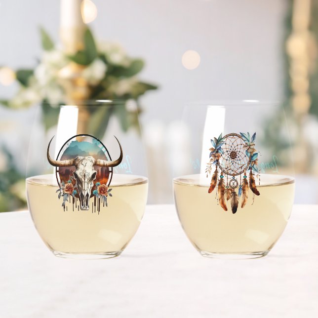 Boho Cowgirl Social Club Stemless Wine Glasses Weinglas Ohne Stiel (Insitu (Hochzeit))