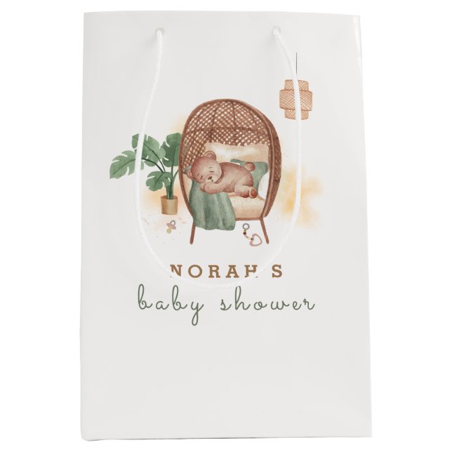 Boho Cozy Teddy Bear Sleep Baby Dusche Mittlere Geschenktüte (Vorderseite)
