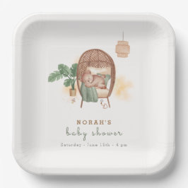 Boho Cozy Teddy Bear Sleep Baby Dusche Pappteller