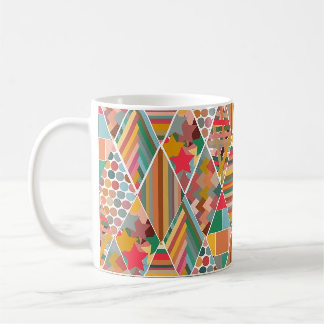 Boho Crazy Quilt Coffee Tasse (Links)