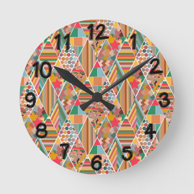 Boho Crazy Quilt Runde Wanduhr (Vorderseite)