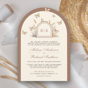 Boho Cream Beige Wildblume Butterfly Arch Wedding Einladung