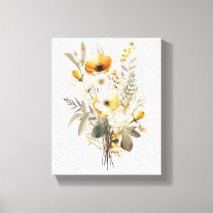 Boho Cream Beige Yellow Floral Blume Botanisch Leinwanddruck
