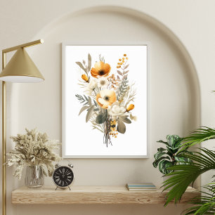 Boho Cream Beige Yellow Floral Blume Botanisch Poster
