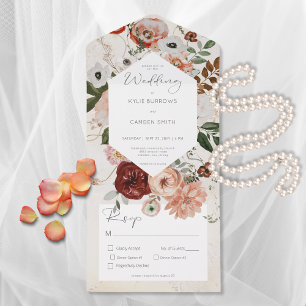 Boho Cream Burgundy Fall Floral Dinner All In One Einladung