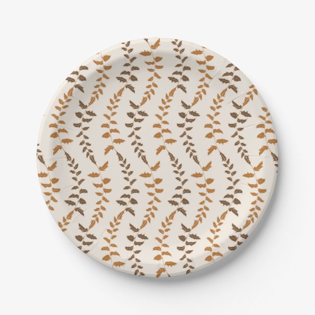 Boho Cream Fern Strings - nahtloses Muster. Pappteller (Vorderseite)