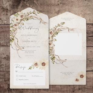 Boho Cream Gänseblümchen & Trockenes Gras Kein Abe All In One Einladung