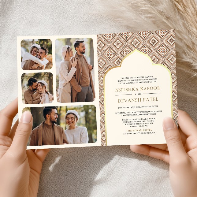 Boho Cream Geometric All in One Indian Wedding Einladung (Von Creator hochgeladen)