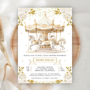 Boho Cream Gold Blumenkarussell-Baby-Einladung Einladung