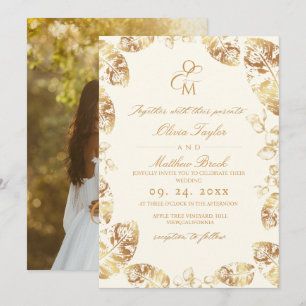 Boho Cream Gold   Elegante Hochzeit im Herbst Einladung