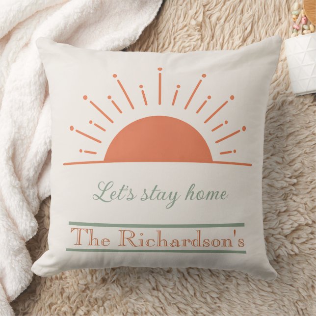 Boho Cream Let's Stay Home Pillow Sunrise Design  Kissen (Decke)