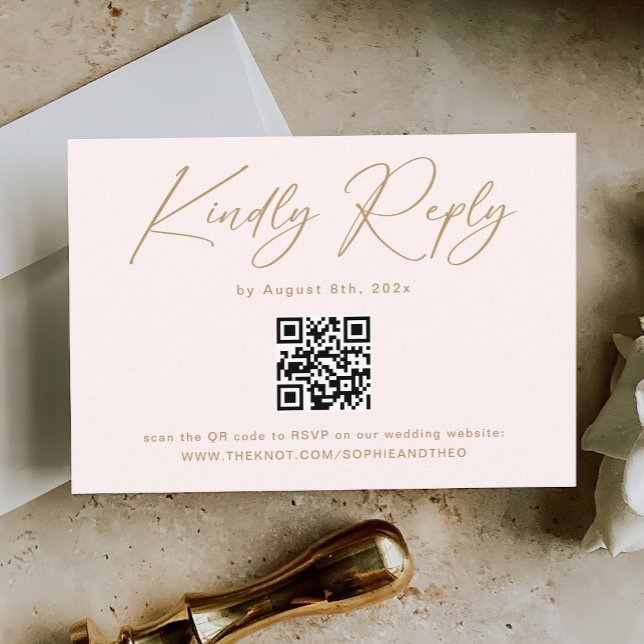 Boho Cream Neutral Wedding RSVP Qr Code Begleitkarte (Von Creator hochgeladen)