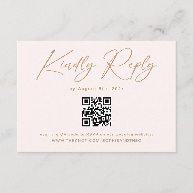 Boho Cream Neutral Wedding RSVP Qr Code Begleitkarte (Vorderseite)