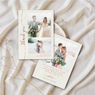 Boho Cream Script Mehrere Fotos Hochzeit Dankeskarte