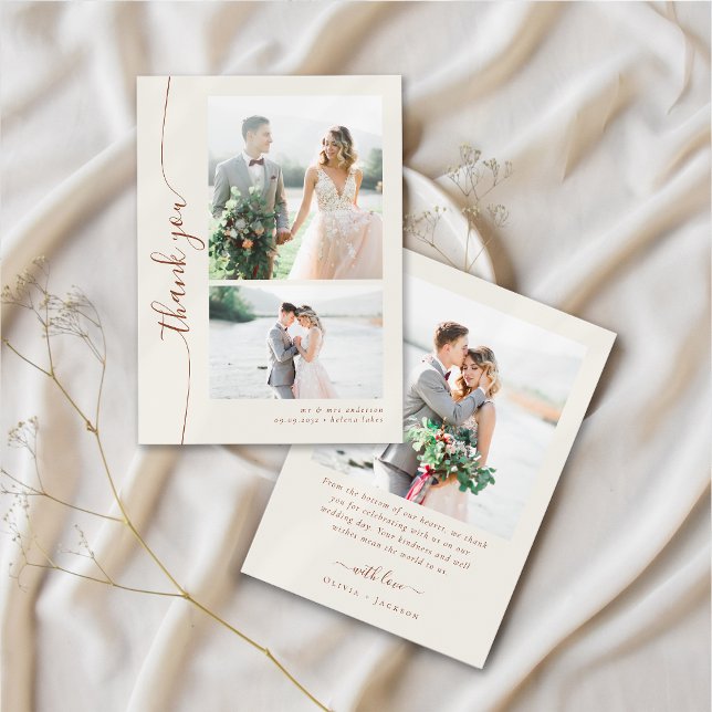 Boho Cream Script Mehrere Fotos Hochzeit Dankeskarte (Von Creator hochgeladen)