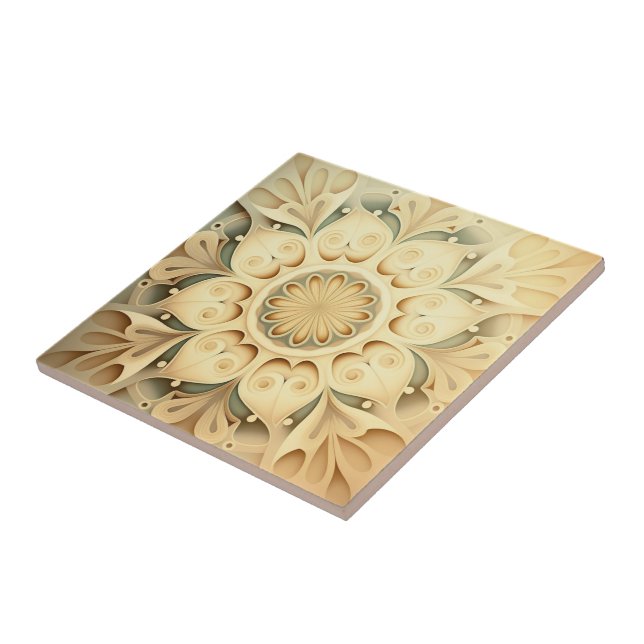 Boho Cream Swirl Herz Design Decorative Tile Fliese (Seite)