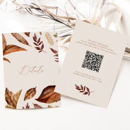 Boho Cream & Terracotta Blätter QR Code Wedding Begleitkarte
