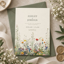 Boho Cream Wildblume Hochzeit Einladung