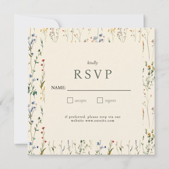 Boho Cream Wildblume RSVP-Karte (Vorderseite)