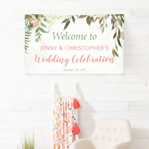 Boho Creme Rose Hochzeitsempfang Begrüßung Banner