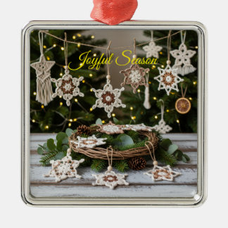 Boho Crochet Snowflake Metallische Weihnachtsfeier Ornament Aus Metall