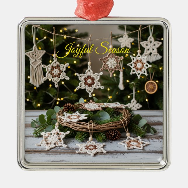 Boho Crochet Snowflake Metallische Weihnachtsfeier Ornament Aus Metall (Vorne)