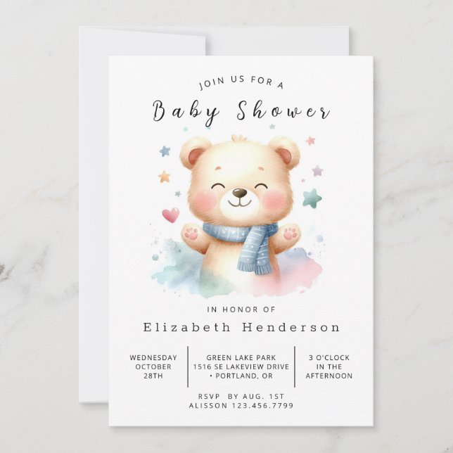 Boho Custom Bear Baby Dusche Einladung (Vorderseite)