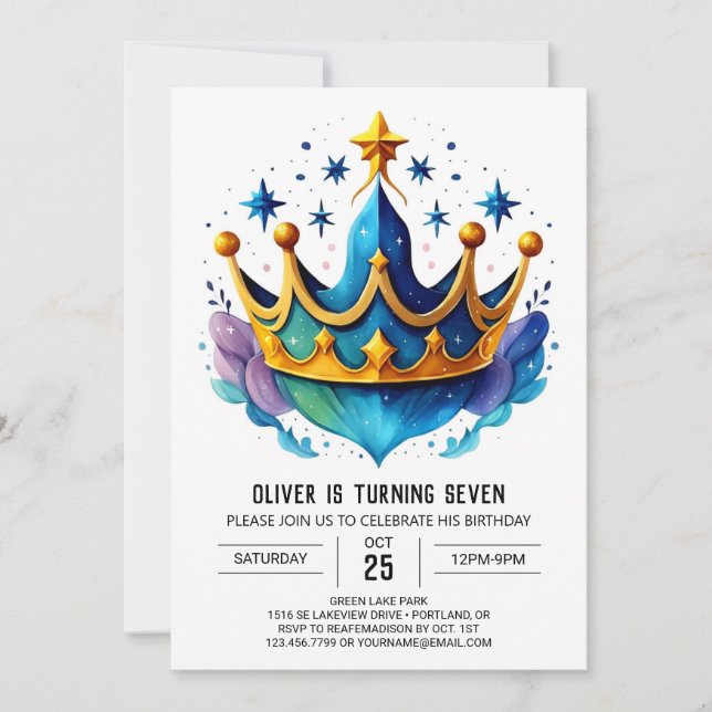 Boho Custom Prince Crown Geburtstag Einladung (Vorderseite)