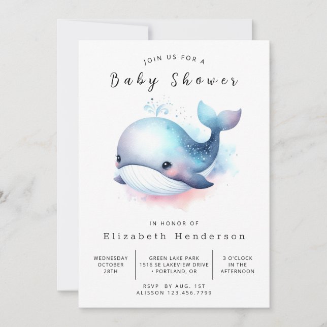 Boho Custom Whale Baby Shower Einladung (Vorderseite)