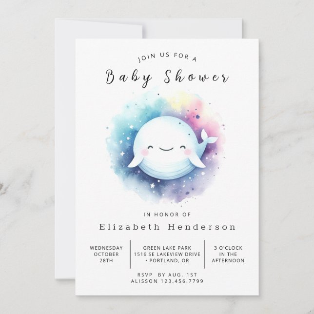 Boho Custom Whale Baby Shower Einladung (Vorderseite)