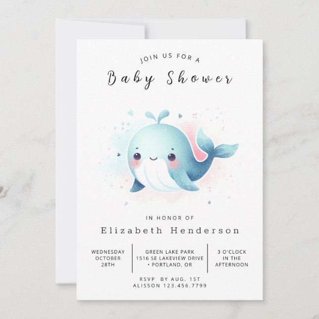 Boho Custom Whale Baby Shower Einladung (Vorderseite)