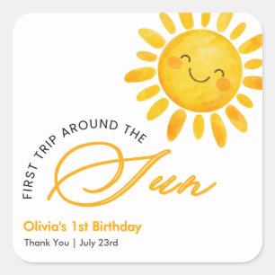 Boho Cute erste Reise um die Sonne 1. Geburtstag Quadratischer Aufkleber