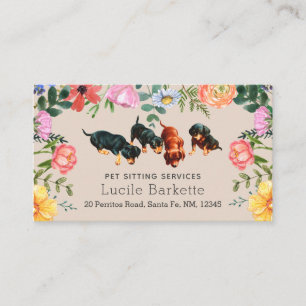 Boho Dachshunds Tierbetreuung Wilde Blumen Beige Visitenkarte