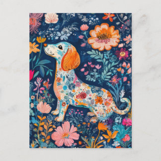 Boho Dackel mit Blumen Postkarte
